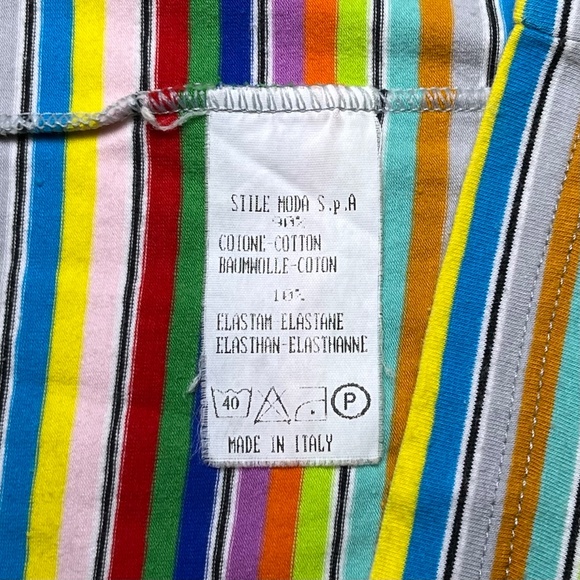 Katharine Hamnett Denim Vibrant Rainbow Striped V-Neck Short Sleeve T-Shirt sz L - Picture 7 of 8